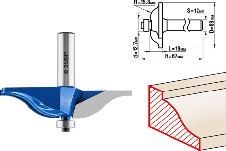 Купить ЗУБР 89x19мм  радиус 15.8мм  фреза фигирейная №1 фото №1